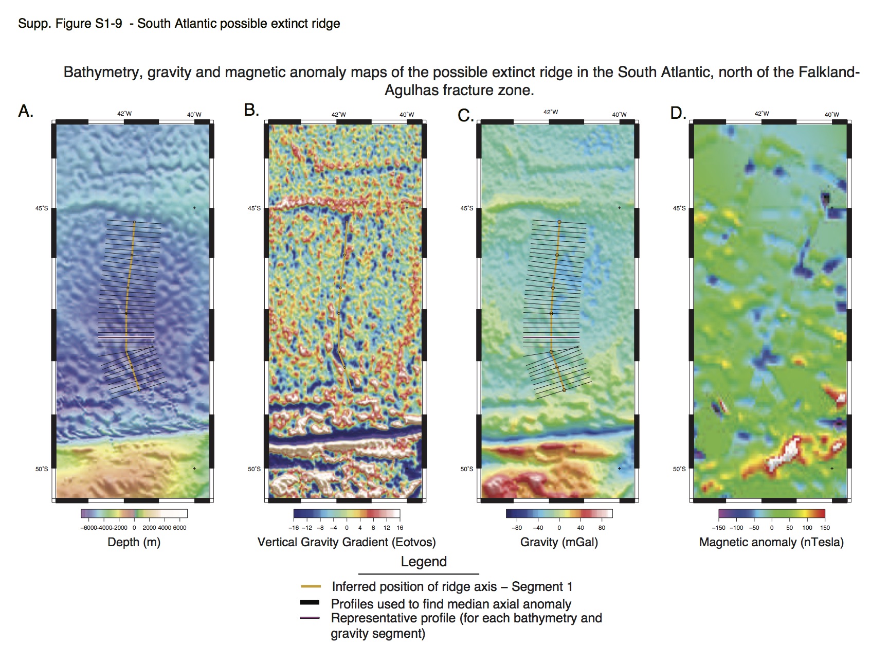 Maps showing the location of extinct ridge segments