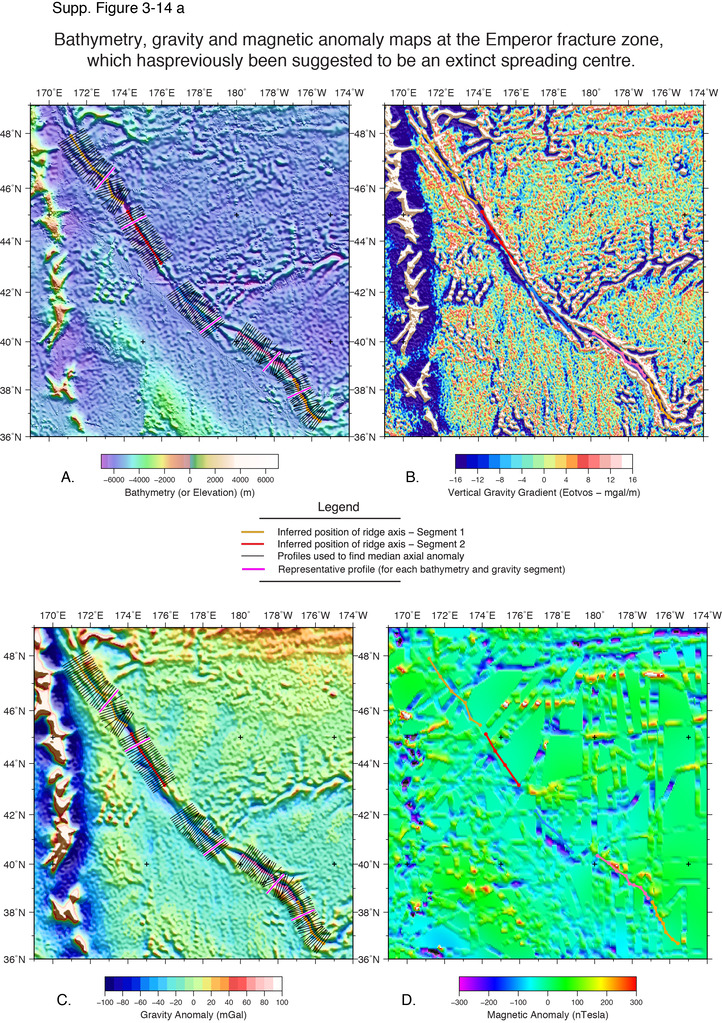 Maps showing the location of extinct ridge segments