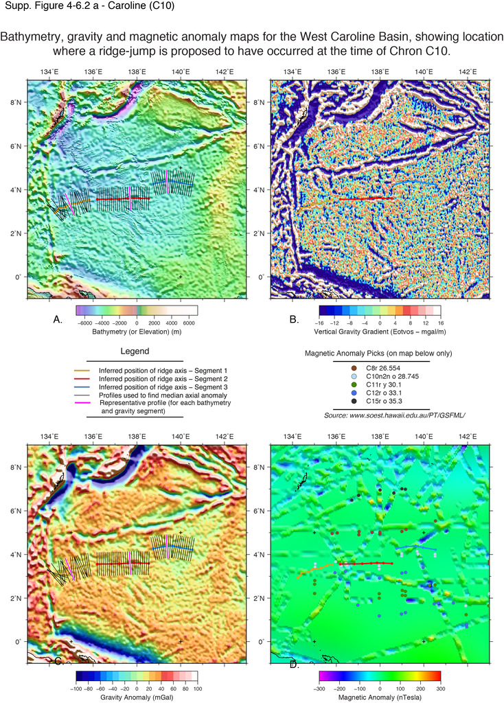 Maps showing the location of extinct ridge segments