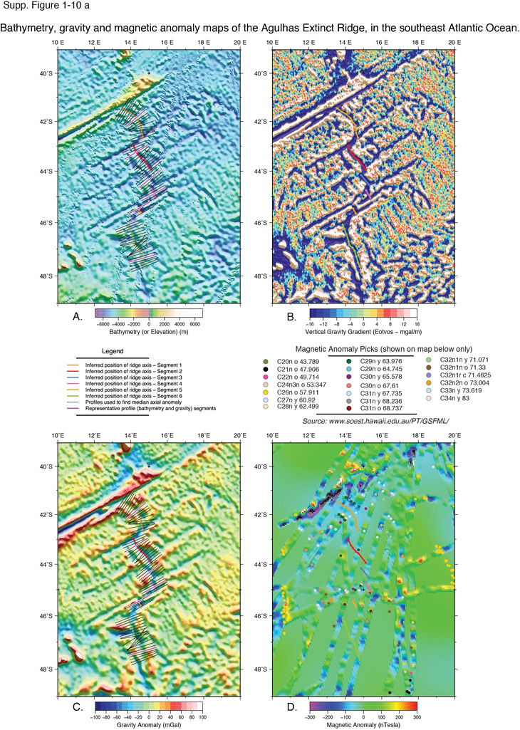 Maps showing the location of extinct ridge segments