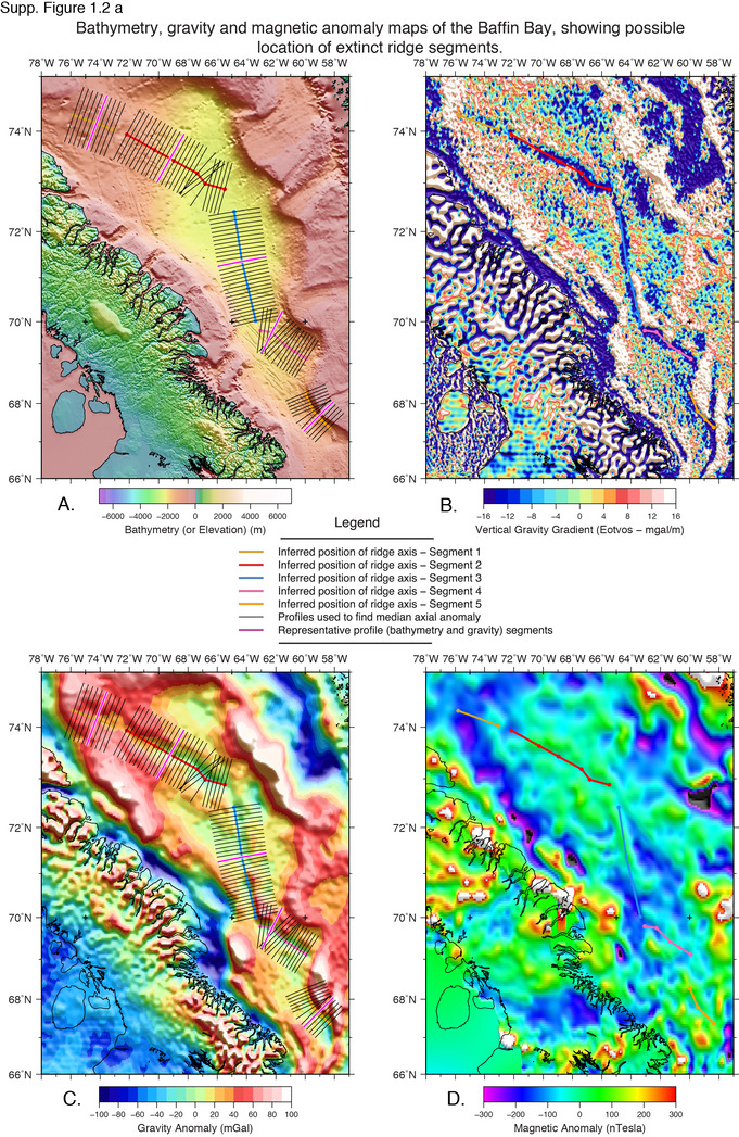 Maps showing inferred locations of extinct ridge segments