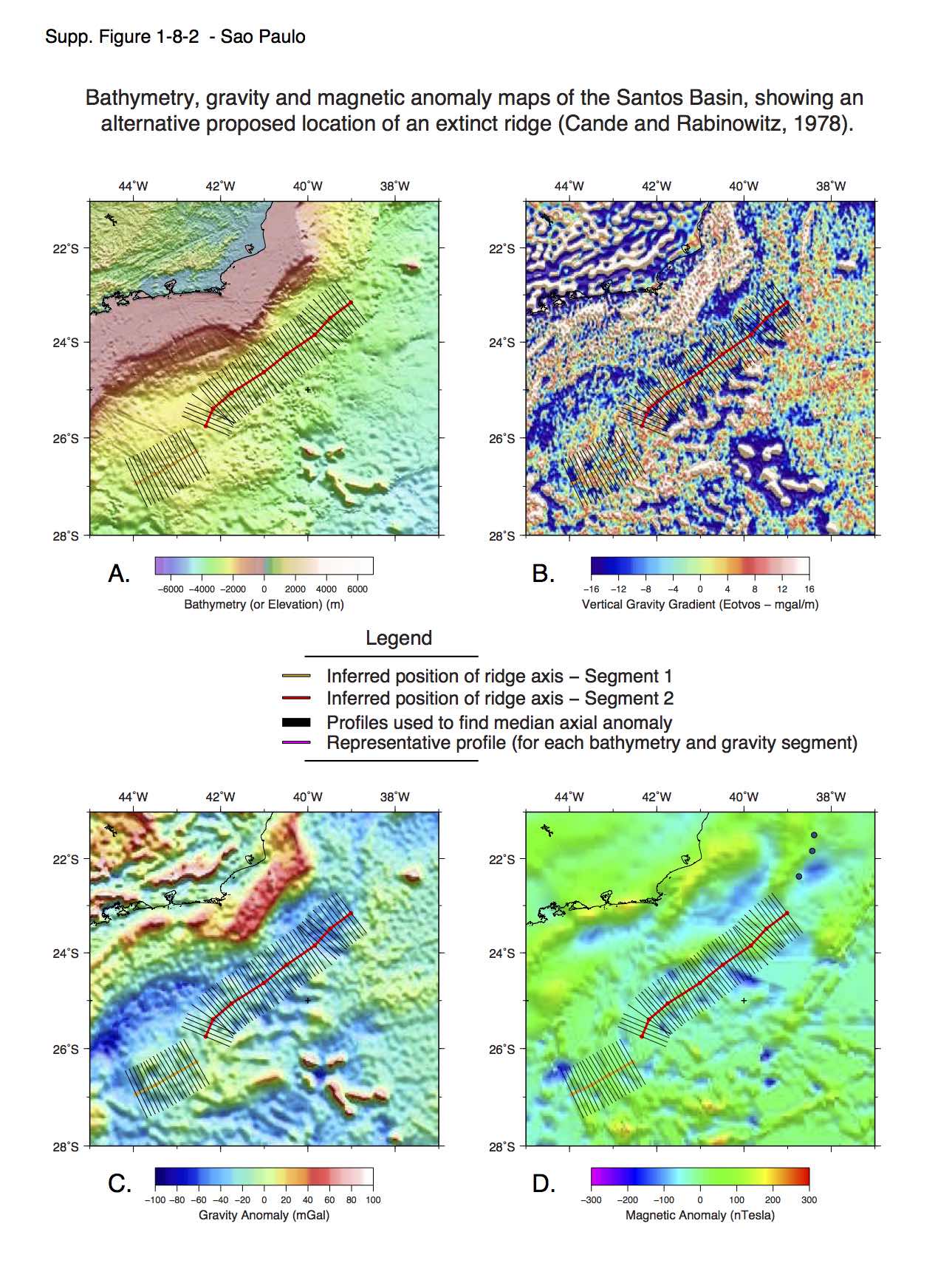 Maps showing the location of extinct ridge segments