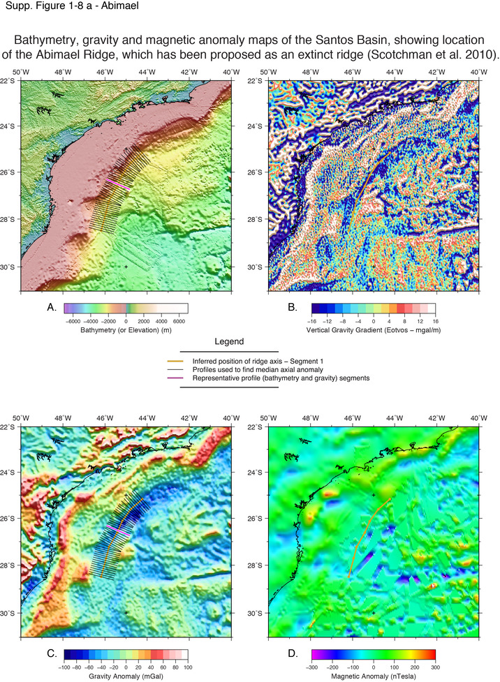 Maps showing the location of extinct ridge segments