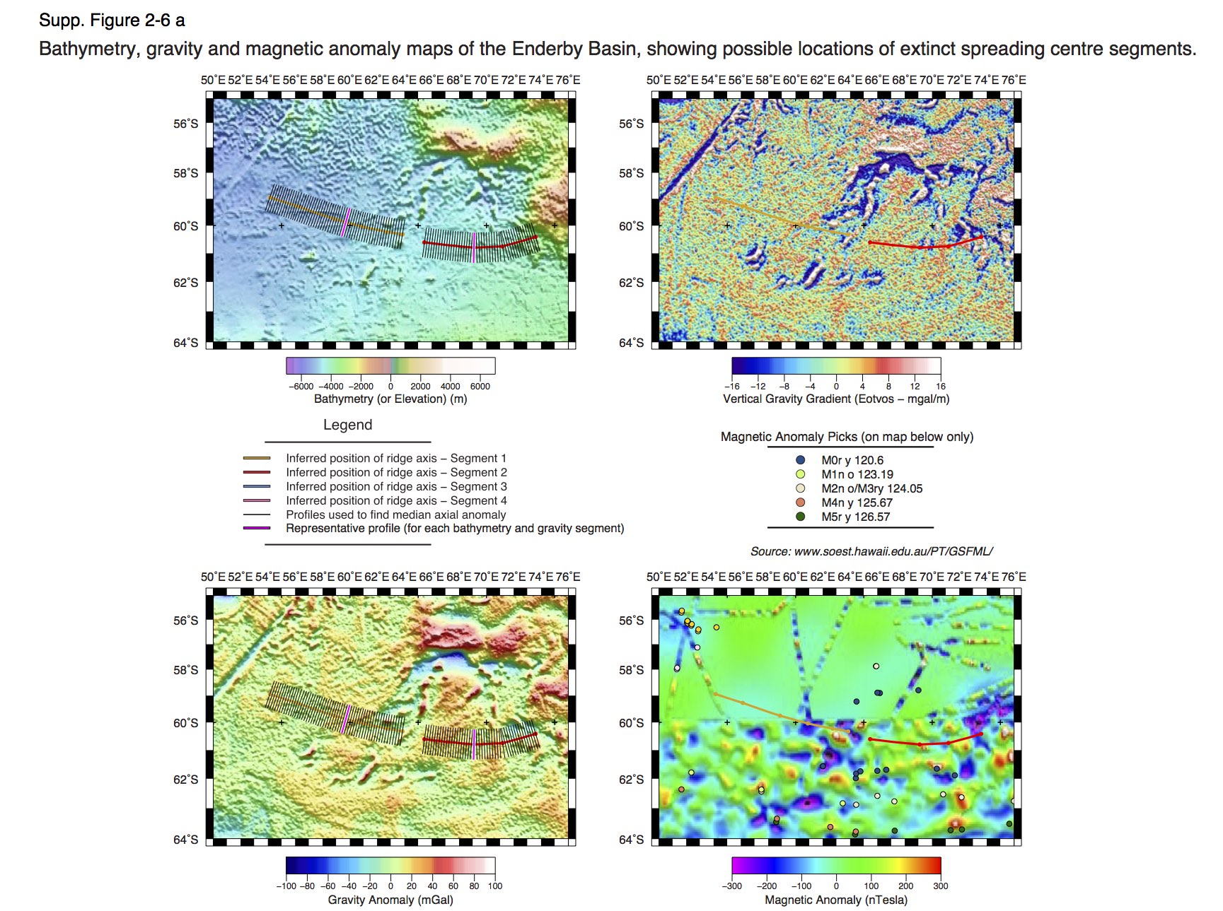 Maps showing the location of extinct ridge segments