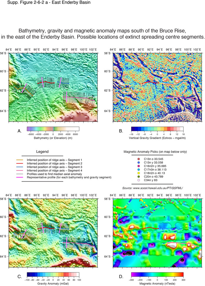 Maps showing the location of extinct ridge segments