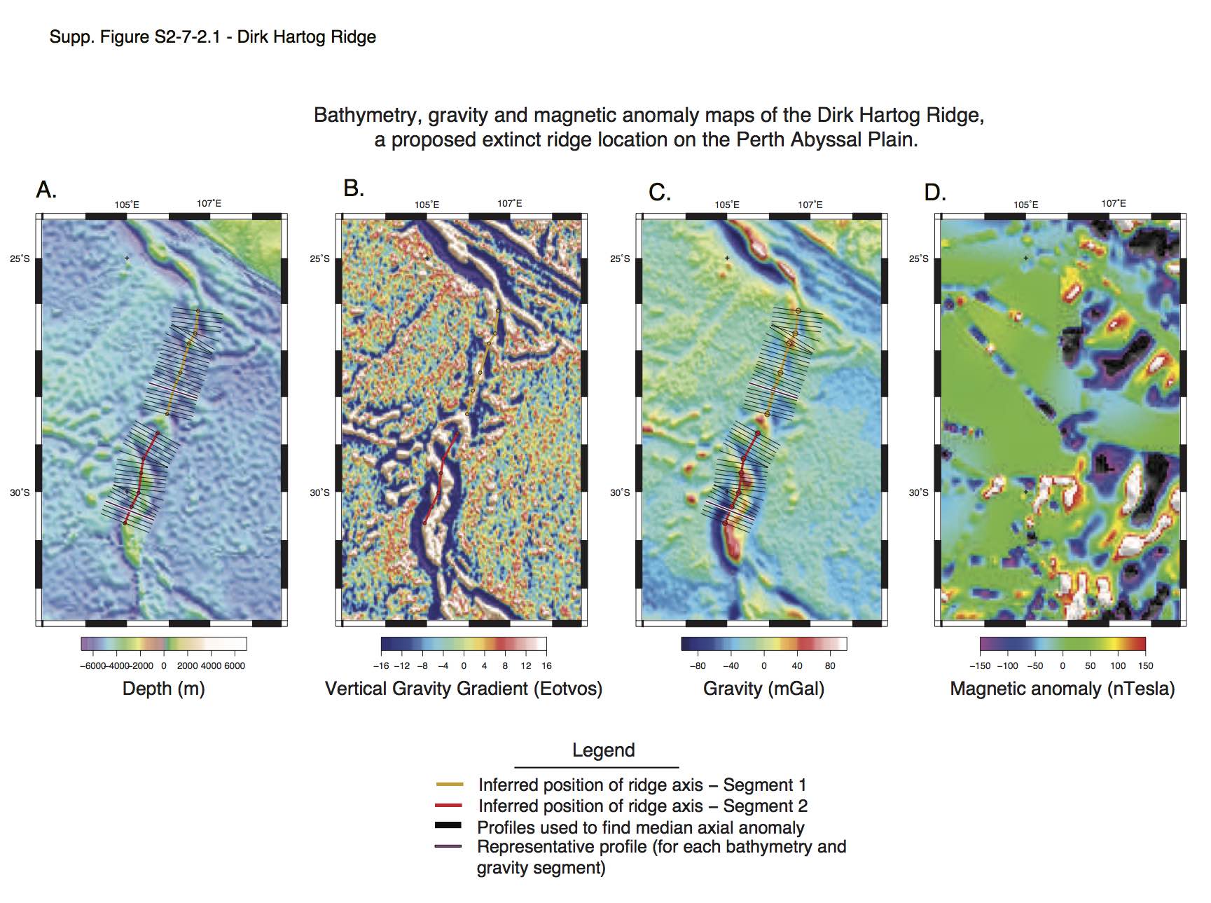 Maps showing the location of extinct ridge segments