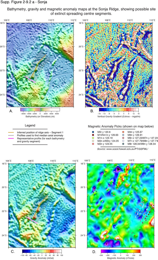 Maps showing the location of extinct ridge segments