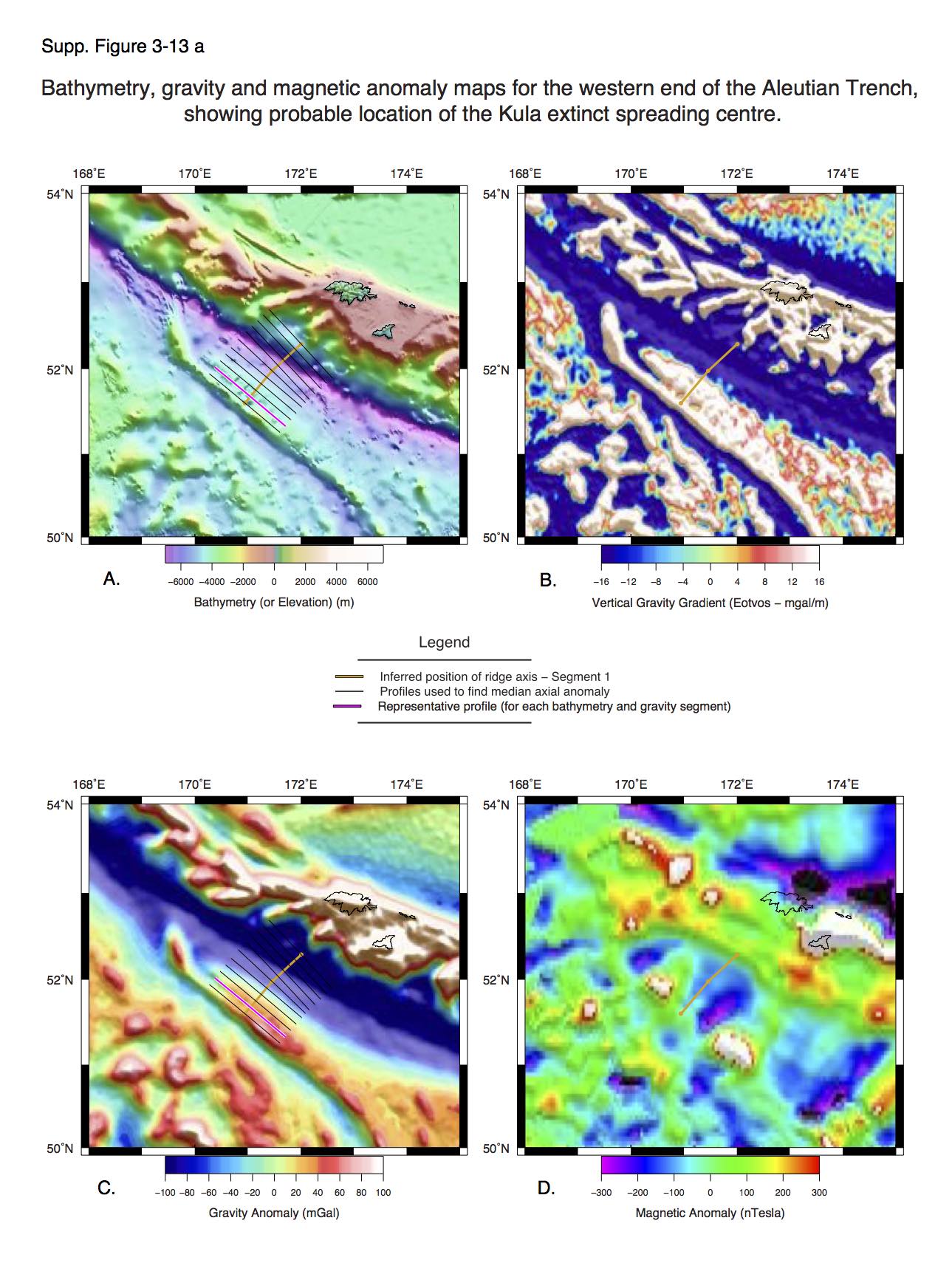 Maps showing the location of extinct ridge segments