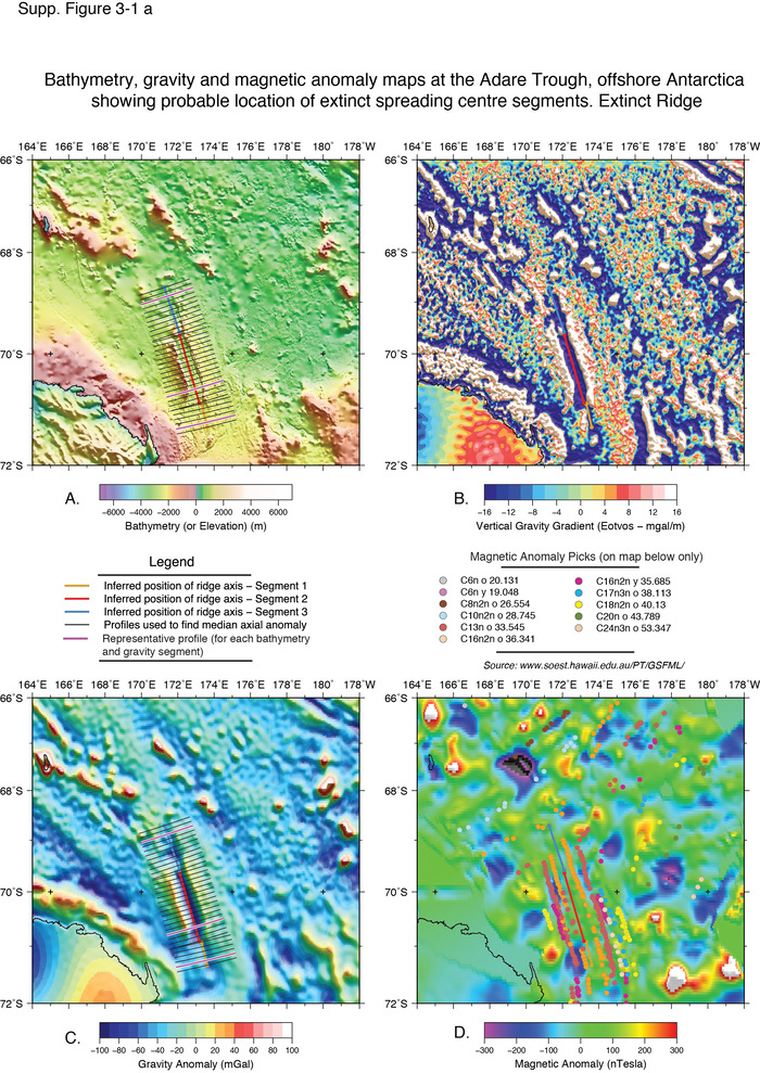 Maps showing the location of extinct ridge segments