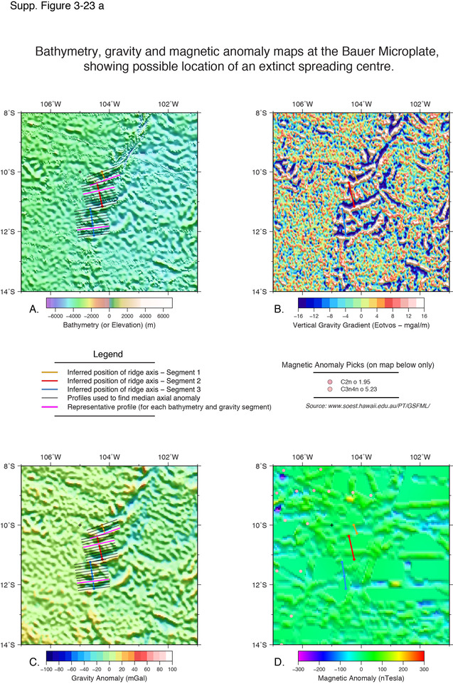 Maps showing the location of extinct ridge segments