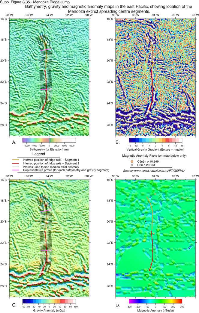 Maps showing the location of extinct ridge segments