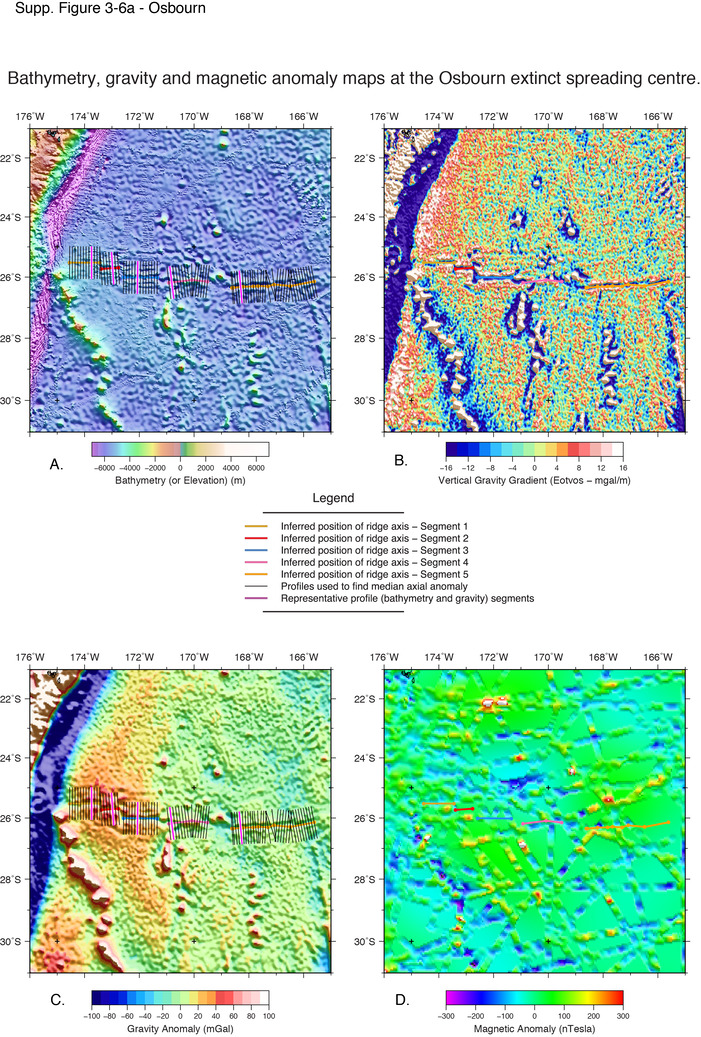 Maps showing the location of extinct ridge segments