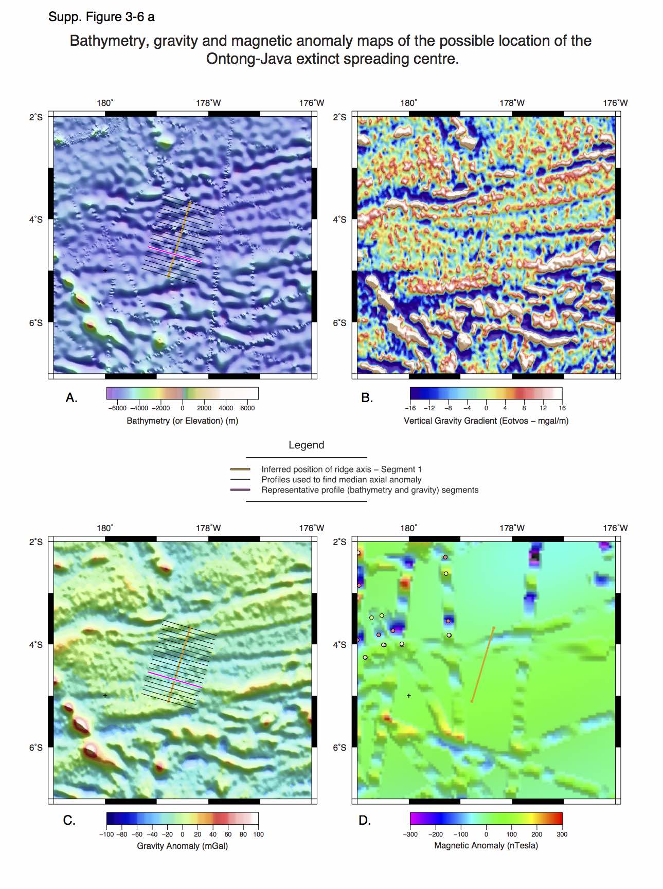 Maps showing the location of extinct ridge segments