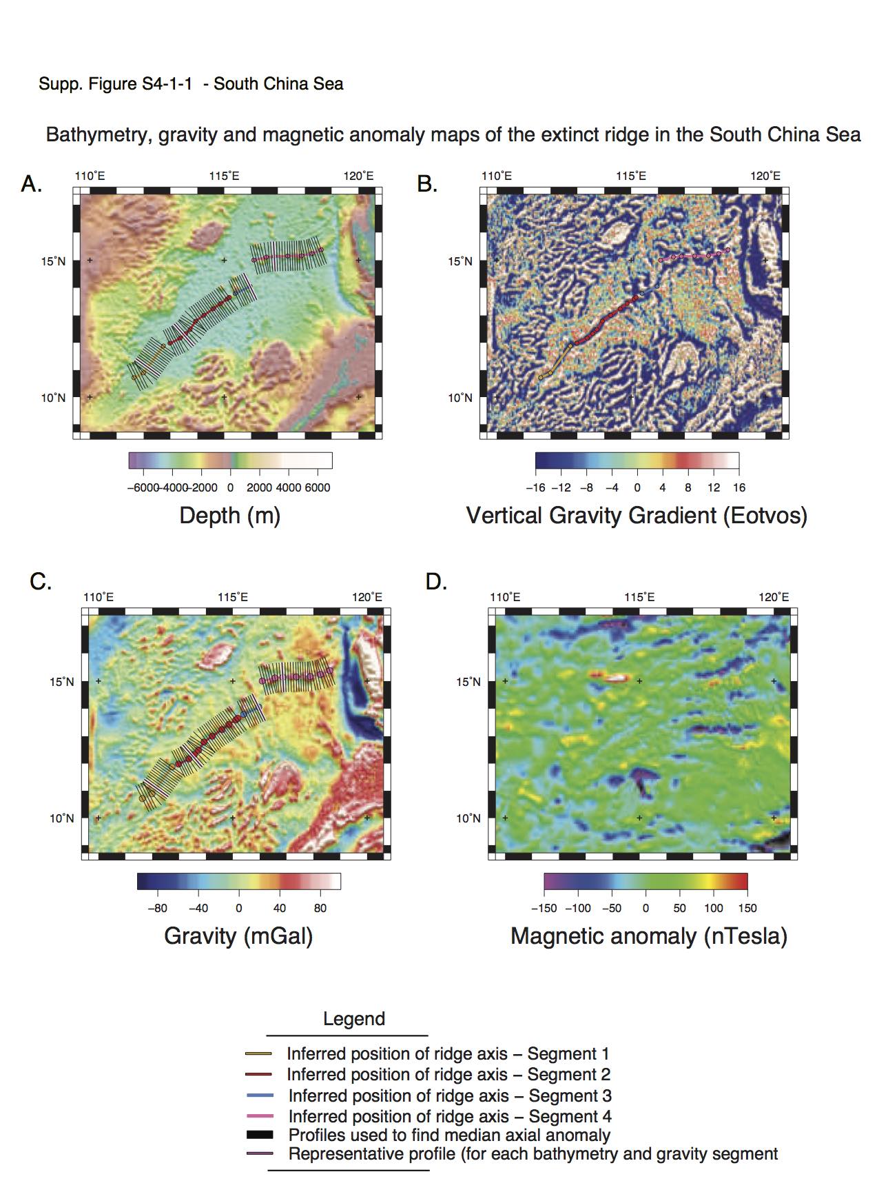 Maps showing the location of extinct ridge segments