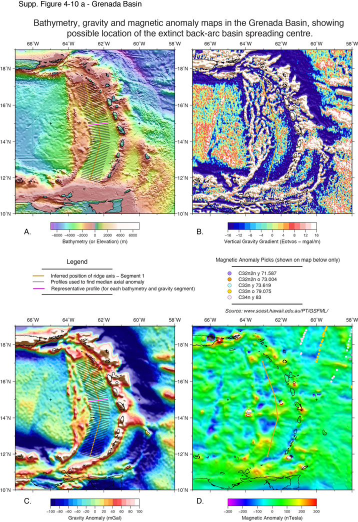 Maps showing the location of extinct ridge segments