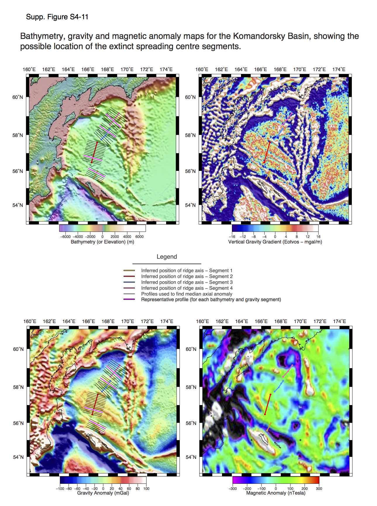 Maps showing the location of extinct ridge segments