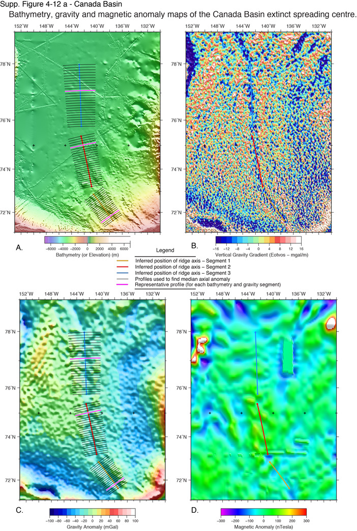 Maps showing the location of extinct ridge segments