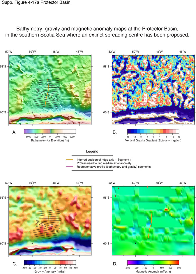 Maps showing the location of extinct ridge segments