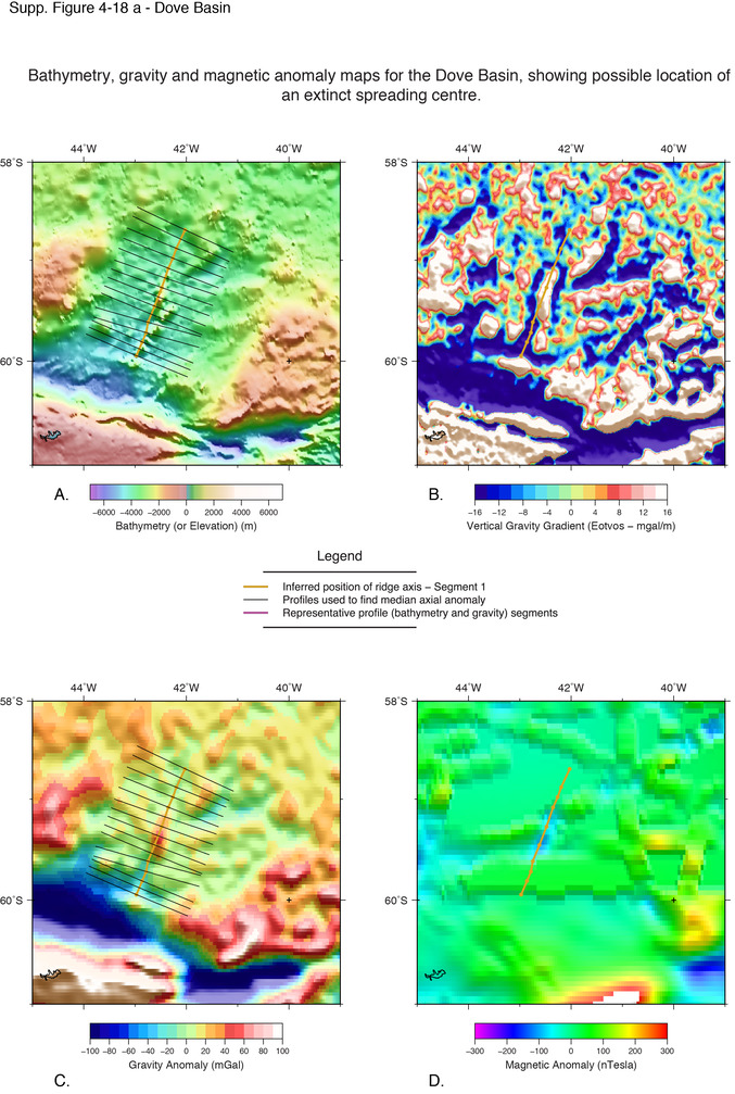 Maps showing the location of extinct ridge segments