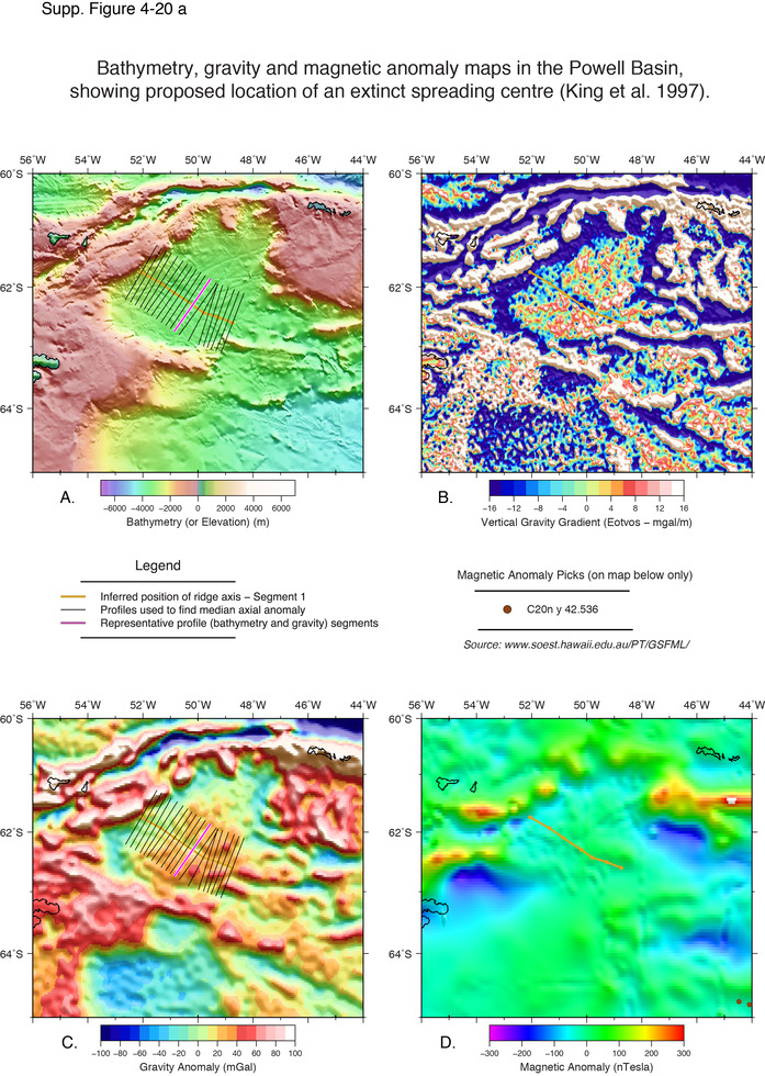 Maps showing the location of extinct ridge segments