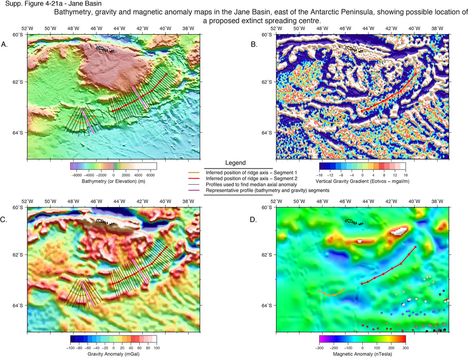 Maps showing the location of extinct ridge segments