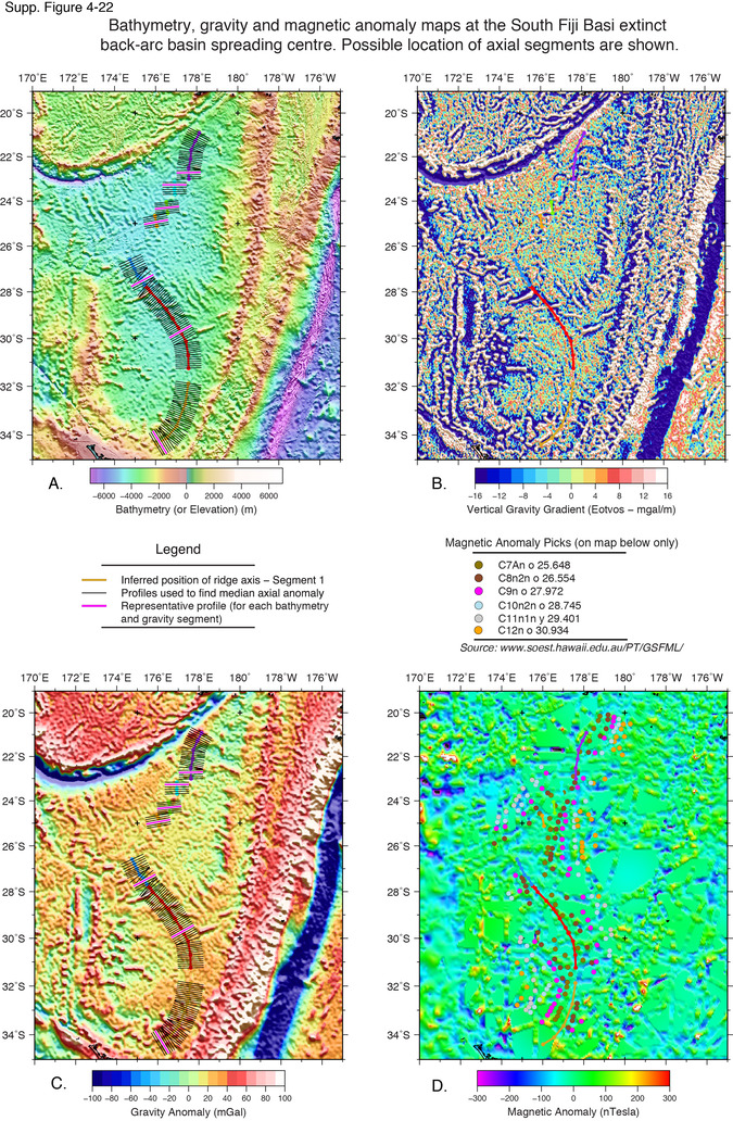 Maps showing the location of extinct ridge segments