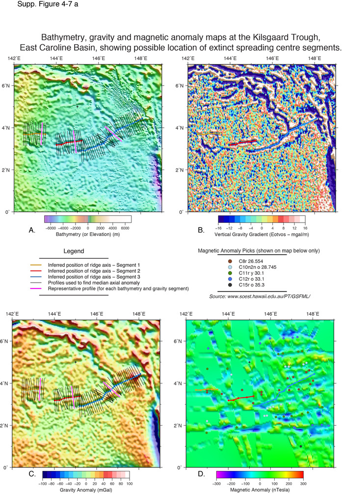 Maps showing the location of extinct ridge segments